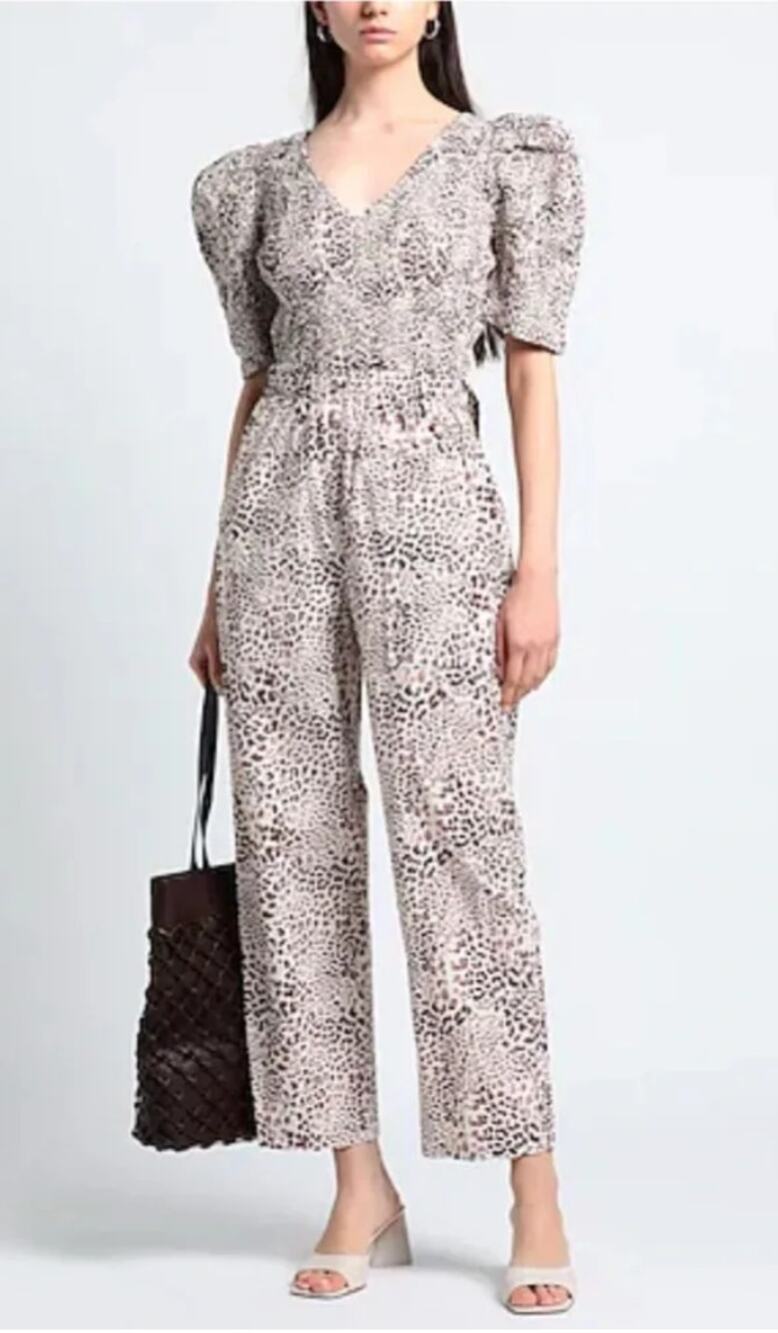 Sea New York Jumpsuit 2 Calla Smocked Animal Print Cotton Brown Boho Chic Luxury